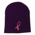 thumbnail image 1 of Hot Pink Ribbon Breast Cancer Embroidered Short Beanie - Purple OSFM, 1 of 5