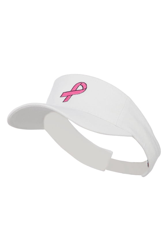 Hot Pink Ribbon Breast Cancer Embroidered Visor - White OSFM