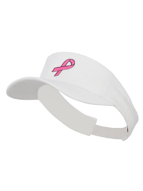 Hot Pink Ribbon Breast Cancer Embroidered Visor - White OSFM