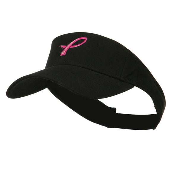 Hot Pink Ribbon Breast Cancer Logo Embroidered Visor - Black OSFM