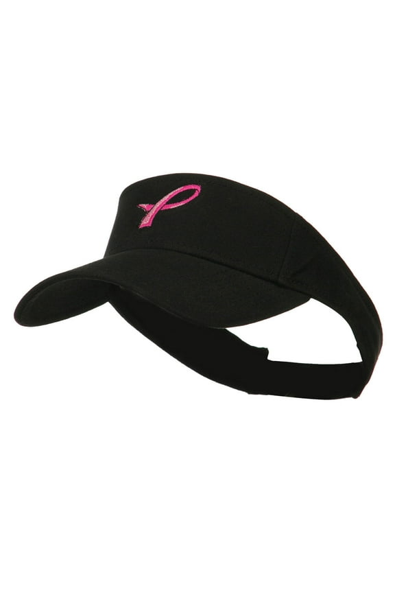 Hot Pink Ribbon Breast Cancer Logo Embroidered Visor - Black OSFM