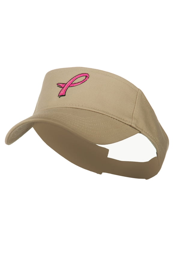 Hot Pink Ribbon Breast Cancer Logo Embroidered Visor - Khaki OSFM