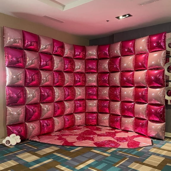 Hot Pink and Rose Double Sided Square Foil Balloons Wall, Pink Metallic Foil Balloons Tunnel Arch Kit for Bachelorette, Wedding, Anniversary, Birthday Party Background Decoration