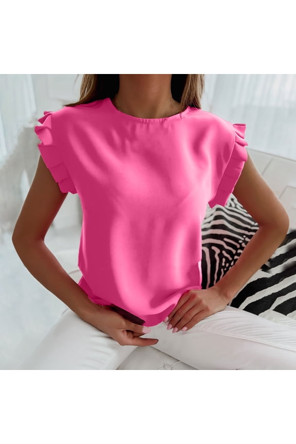 Hot Pink S WIZUTIZ Tops Women's up to 65% Off Cotton Linen Plain Loose Fit Tshirt Crew Neck Sports Short Sleeve Tshirts Casual Ladies Tee Plus Cozy Style Tops T-shirt Fluffy Vintage Solid Shirts Blou