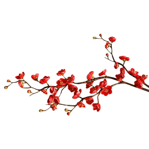 Hot Pink Silk Plum Blossom Stem 37”, Artificial Fake Flower Branch for Asian Theme Wedding Party, Diy Centerpiece Home Garden Décor, 1 Branch of Plum Blossom Peach Blossom Artificial Flower Red