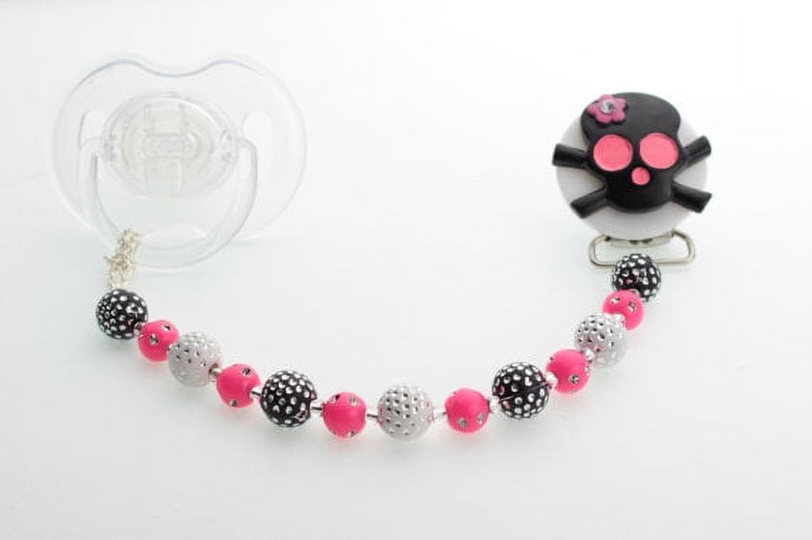 Hot Pink Skull Pacifier Clip