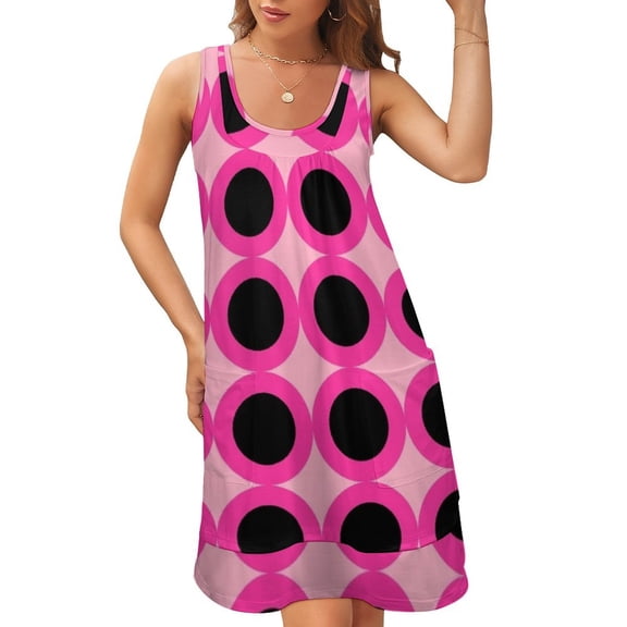 Hot Pink Sleeveless U-Neck Fake Two Piece Dress summer women's dress summer dress womens prom