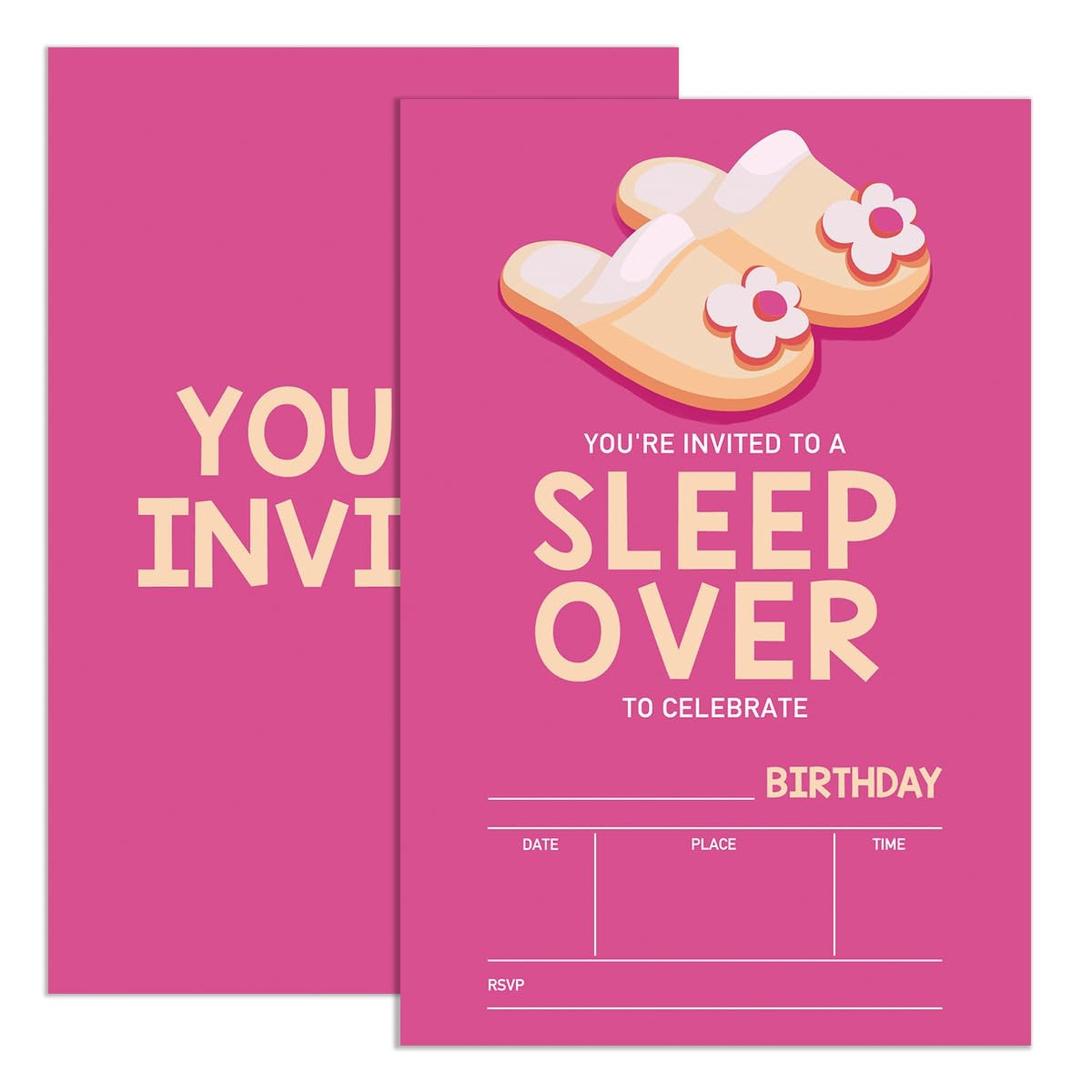 Hot Pink Slumber Party Invitations for Girls - Fun Sleepover Birthday ...