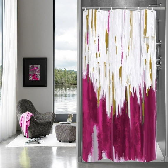 Hot Pink Small Stall Shower Curtain 36 x 72, Abstract Ombre Half Size Narrow Shower Curtain Set, 36 inch Graffiti Oil Painting Shower Curtains for Chic Modern Bathroom Decor