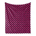 thumbnail image 1 of Hot Pink Soft Flannel Fleece Blanket, Old Fashioned Gingham Checks in Vibrant Colors Modern Display Geometric Simple, Cozy Plush for Indoor and Outdoor Use, 50" x 60", Magenta Black, by Ambesonne, 1 of 5