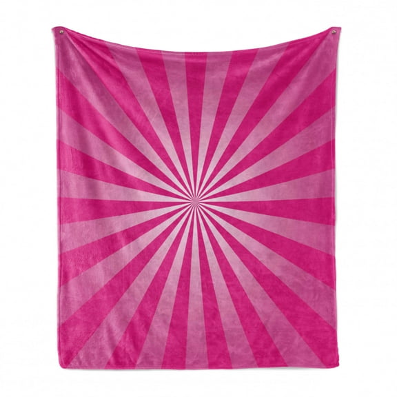 Hot Pink Soft Flannel Fleece Blanket, Retro Style Sunrays Inspired Pattern Grunge Effect Radial Design Stripes, Cozy Plush for Indoor and Outdoor Use, 50" x 60", Hot Pink and White, by Ambesonne