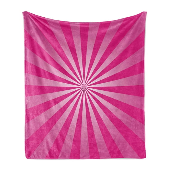 Hot Pink Soft Flannel Fleece Blanket, Retro Style Sunrays Inspired Pattern Grunge Effect Radial Design Stripes, Cozy Plush for Indoor and Outdoor Use, 50" x 70", Hot Pink and White, by Ambesonne
