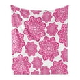 thumbnail image 1 of Hot Pink Soft Flannel Fleece Throw Blanket, Batik Floral Arrangement with Eastern Design Mandala Pattern, Cozy Plush for Indoor and Outdoor Use, 60" x 80", Hot Pink White, by Ambesonne, 1 of 6