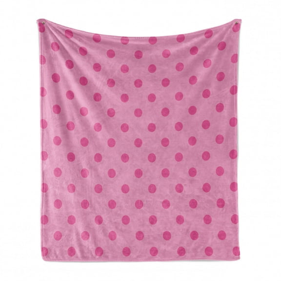 Hot Pink Soft Flannel Fleece Throw Blanket, Classical Simplistic Pattern Design with Small Pink Dots Spots Girlish Style, Cozy Plush for Indoor and Outdoor Use, 60" x 80", Pink Hot Pink, by Ambesonne