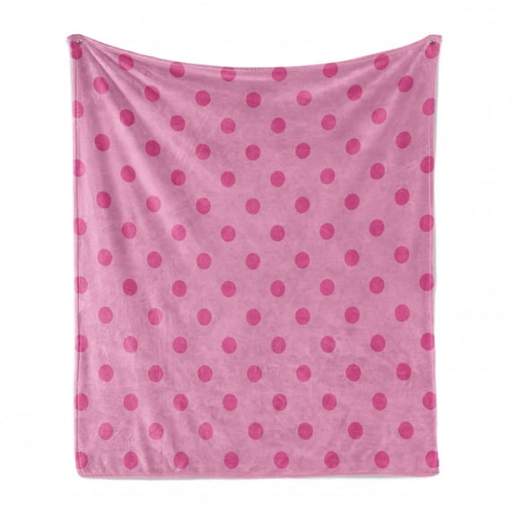 Hot Pink Soft Flannel Fleece Throw Blanket, Classical Simplistic Pattern Design with Small Pink Dots Spots Girlish Style, Cozy Plush for Indoor and Outdoor Use, 50" x 60", Pink Hot Pink, by Ambesonne