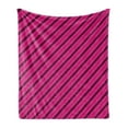 thumbnail image 1 of Hot Pink Soft Flannel Fleece Throw Blanket, Diagonal Lines Black Stripes on Pink Backdrop Classical Modern Tile Pattern, Cozy Plush for Indoor and Outdoor Use, 70" x 90", Hot Pink Black, by Ambesonne, 1 of 6