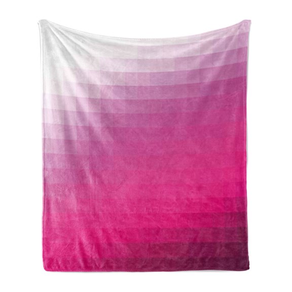 Hot Pink Soft Flannel Fleece Throw Blanket, Modern Art Mosaic Tiles Gradually Ombre Inspired Squares Image, Cozy Plush for Indoor and Outdoor Use, 70" x 90", Dark Purple Hot Pink, by Ambesonne