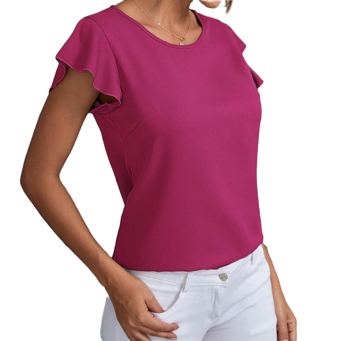 Hot Pink Solid Cut Out Casual Top Women's Blouses