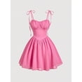 thumbnail image 1 of Hot Pink Solid Knot Shoulder Ruched Bust Milkmaid Cami Dress, A-Line Mini Dress For Women, 1 of 4
