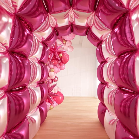 Hot Pink Square Foil Balloons Wall Backdrop, Double Sided Magenta Mylar Balloons Tunnel for Anniversary Wedding Proposal Birthday Party Decorations