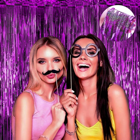 Hot Pink Streamers Sparkly Glitter Holographic Rain Curtain Foil Fringe Backdrop Metallic Tinsel Curtain for Birthday Wedding Party Bachelorette Photo Booth Decor Party Rain Silk Curtain 1Pcs