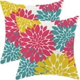thumbnail image 1 of Hot Pink Summer Outdoor Pillow Covers 18x18 Inch Set of 2 Yellow Teal Dahlia Floral Decor Throw Pillows Modern Geometry Flower Decorative Cushion Cases for Sofa Couch Bed Decorations, 1 of 6