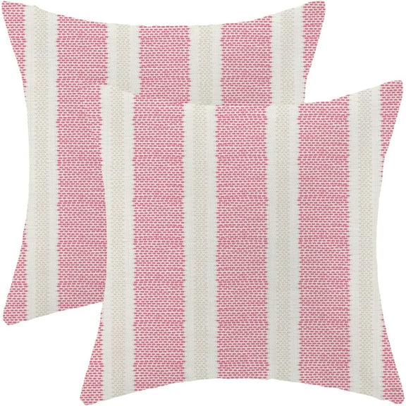 Hot Pink Summer OutdoorPillow Covers 18 x 18 Inch, Boho Polka Dots Striped Decor Throw Pillows for Couch Bed, Geometric Modern Farmhouse Decorative Pillowcase Linen Cushion Cover Set of 2