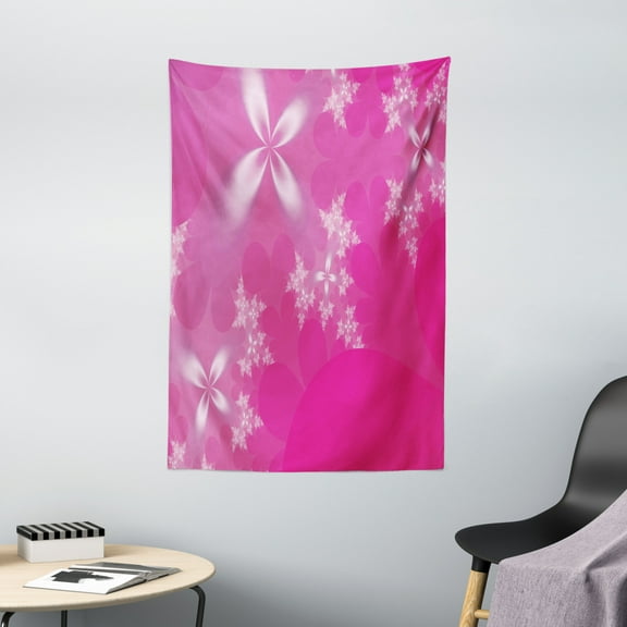 Hot Pink Tapestry, Vibrant Floral Arrangement on an Abstract Hot Pink Background Modern Design, Wall Hanging for Bedroom Living Room Dorm Decor, 40W X 60L Inches, Hot Pink White, by Ambesonne