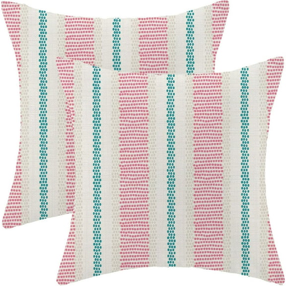 Hot Pink Teal Summer Outdoor Pillow Covers 16 x 16 Inch,Boho Polka Dots Striped Decor Throw Pillows for Couch Bed,Geometric Modern Farmhouse Decorative Pillowcase Linen Cushion Cover Set of 2