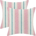 thumbnail image 1 of Hot Pink Teal Summer Outdoor Pillow Covers 18 x 18 Inch,Boho Polka Dots Striped Decor Throw Pillows for Couch Bed,Geometric Modern Farmhouse Decorative Pillowcase Linen Cushion Cover Set of 2, 1 of 3