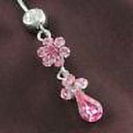 Hot Pink Teardrop Flower Dangle Belly Button Naval Rings Body Fashion Jewelry