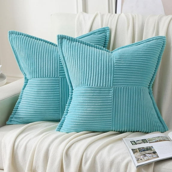 Hot Pink Throw Pillow Covers 18x18 Inch Set of 2,Soft Solid Corduroy Striped/Wide Bordered,Square Decorative Cushion Case,Fall Decorations for Home Couch,Bed