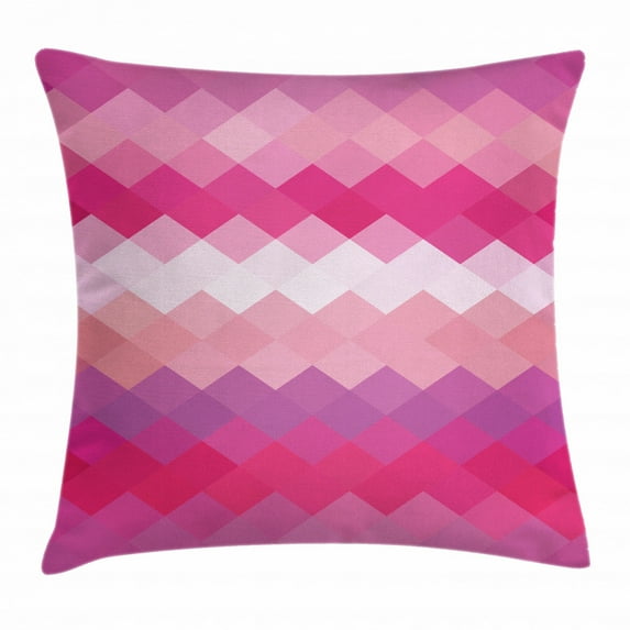 Hot Pink Throw Pillow Cushion Cover, Classical Simple Modern Design with Vibrant Colored Diamond Line Pattern, Decorative Square Accent Pillow Case, 24 X 24 Inches, Pink Peach Fuchsia, by Ambesonne