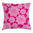 thumbnail image 1 of Hot Pink Throw Pillow Cushion Cover, White Floral Design Ornate Mandala Inspired Round Motifs Traditional Pattern, Decorative Square Accent Pillow Case, 18 X 18 Inches, Hot Pink White, by Ambesonne, 1 of 2