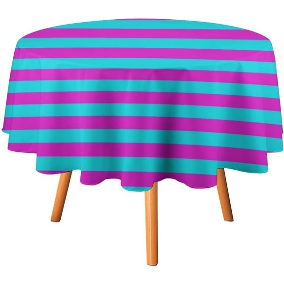 Hot Pink Turquoise Stripes Tablecloth 70inch Round Table Cover Washable Table Cloth for Kitchen Dinning Party Tabletop Modern Decoration