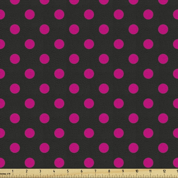 Ambesonne Hot Pink Fabric by the Yard Upholstery, Old Fashion Polka Dots, 1 Yard, Black Hot Pink