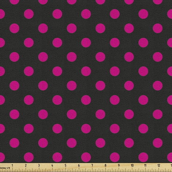 Ambesonne Hot Pink Fabric by the Yard Upholstery, Old Fashion Polka Dots, 5 Yards, Black Hot Pink