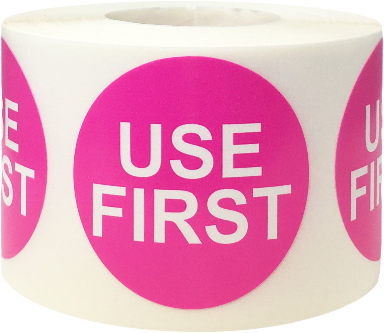 Hot Pink "Use First" Circle Stickers | 1.5" inches Round - 500 Pack