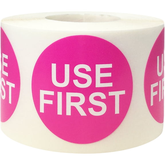 Hot Pink "Use First" Circle Stickers | 1.5" inches Round - 500 Pack