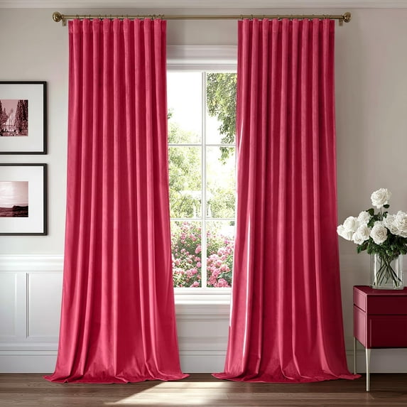 Hot Pink Velvet Curtains 96 inches 2 Panels - Luxury Room Darkening Window Drapes for Bedroom Living Room Thermal Insulated Super Soft Blackout, Back Tab Rod Pocket Pinch Pleated, W52 x L96