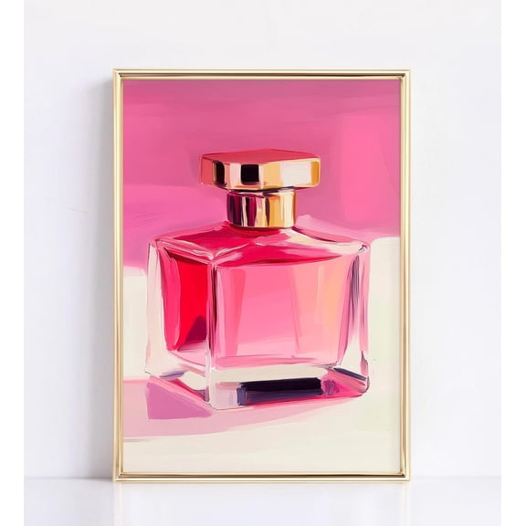 Hot Pink Vintage Perfume Art Poster, Girly Preppy Wall Decor, Funky Retro Room Art, Trendy Able Poster For Chic Spaces, 8x12 UNFRAMED