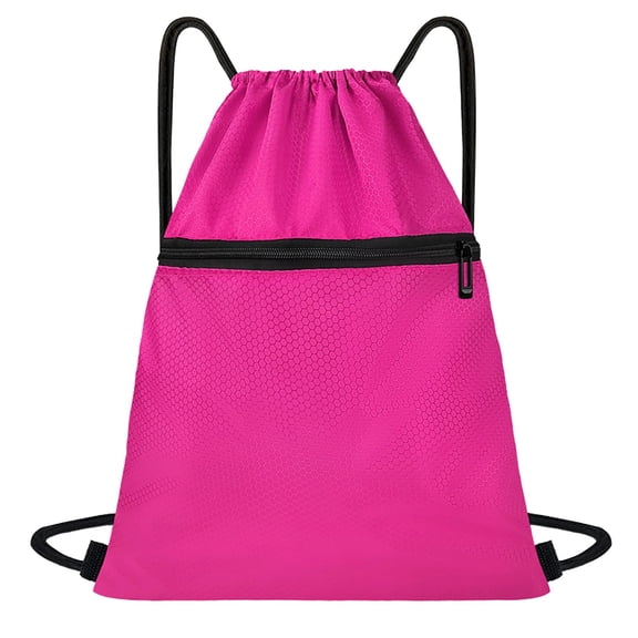 Hot Pink Waterproof Drawstring Sports Backpack Oxford Cloth Gym Fitness Bag for Travel Storage Foldable Design