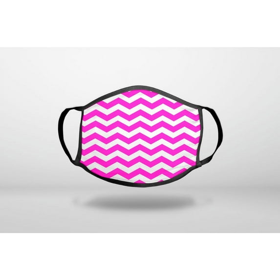 Hot Pink White Chevron Stripes Wave - 3-Ply Reusable Soft Cloth Face Covering, Unisex, Cotton Inner Layer