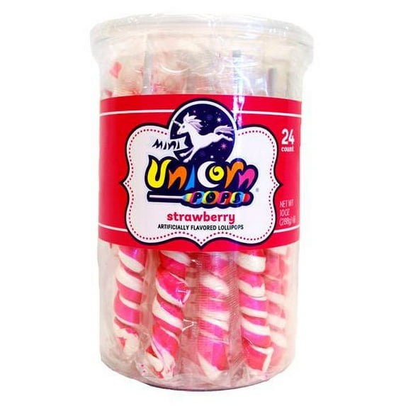 Hot Pink & White Strawberry Mini Unicorn Pop - 24 Count Tub