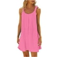 thumbnail image 1 of Hot Pink Women Beach Brunch Sleeveless Slip Dresses for Women Boat Neck Mini Short Loose Fit Keyhole Hawaiian Ruched Tropical Basic Fall Summer 2025 Clothes Fashion L, 1 of 8