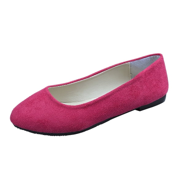 Hot Pink Women Casual Loafers Flat Shoes Round Toe Closed Toe Soft Sole Comfortable Slip On Flocked