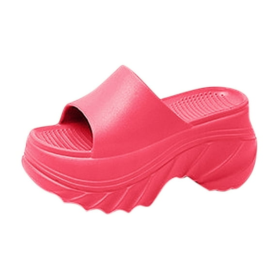 Hot Pink Women Casual Slippers Thick-Soled Non-Slip Soft Sole Round Toe Open Toe Nylon Spandex Upper Spring Summer