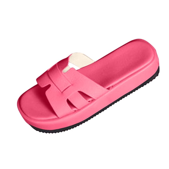 Hot Pink Women Casual Thick Soled Slippers With One Line Design For Summer Use Comfortable And Practical Footwear