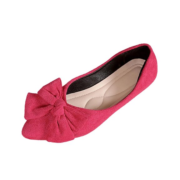 Hot Pink Women Comfort Summer Solid Color Bow Outer Wear Heel French Flat Bottom Hollow Sandals For Daily Activities