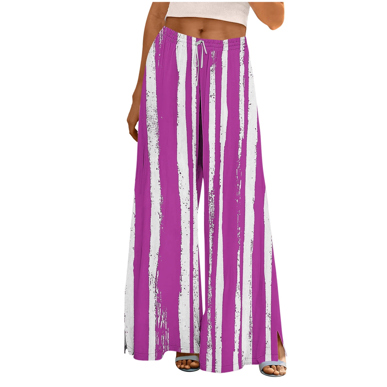 Pink Fall Dresses For Women 2026.Hot Pink Women Graphic Pants for Women Brunch Pleated with Slit Flare ...